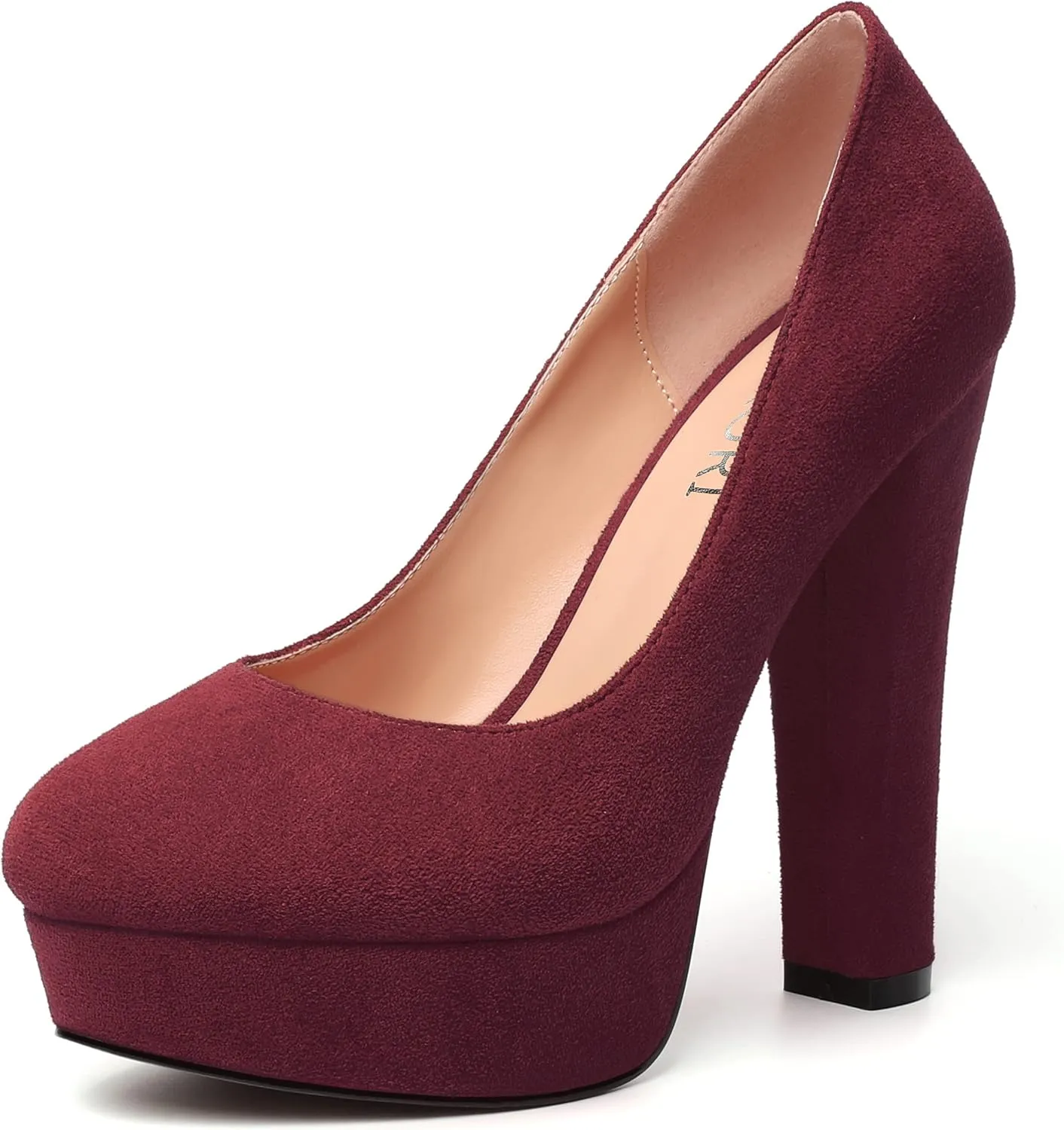 MERRORI Womens Round Toe Platform Party Suede Slip On Sexy Solid Chunky Super Super High Heel Pumps Shoes 5 Inch