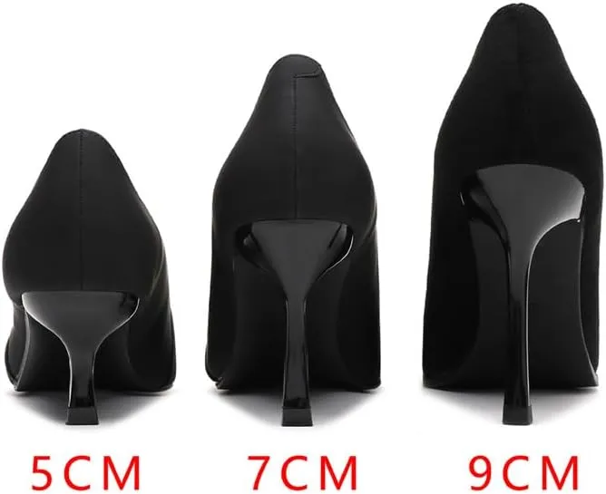 Metal Toe Anti-Kick Pointed Fine Heel Suede Satin High Heels Women Solid Colour 9cm/3.54in High Heel Shoes