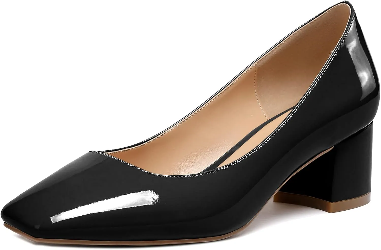 Mettesally Women's Block Heel Pumps Square Toe Middle Heels Comfort Walking Party Club Elegant Dress Shoes