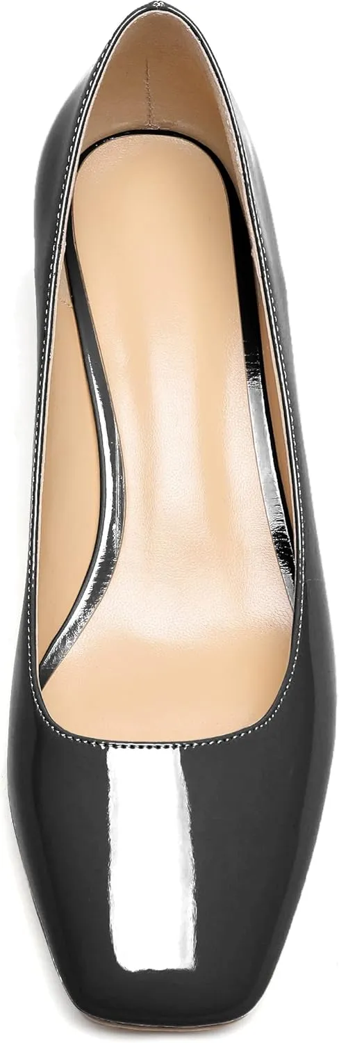 Mettesally Women's Block Heel Pumps Square Toe Middle Heels Comfort Walking Party Club Elegant Dress Shoes