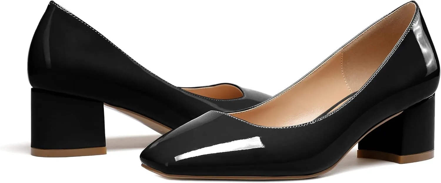 Mettesally Women's Block Heel Pumps Square Toe Middle Heels Comfort Walking Party Club Elegant Dress Shoes