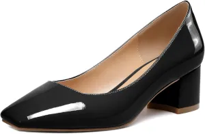 Mettesally Women's Block Heel Pumps Square Toe Middle Heels Comfort Walking Party Club Elegant Dress Shoes