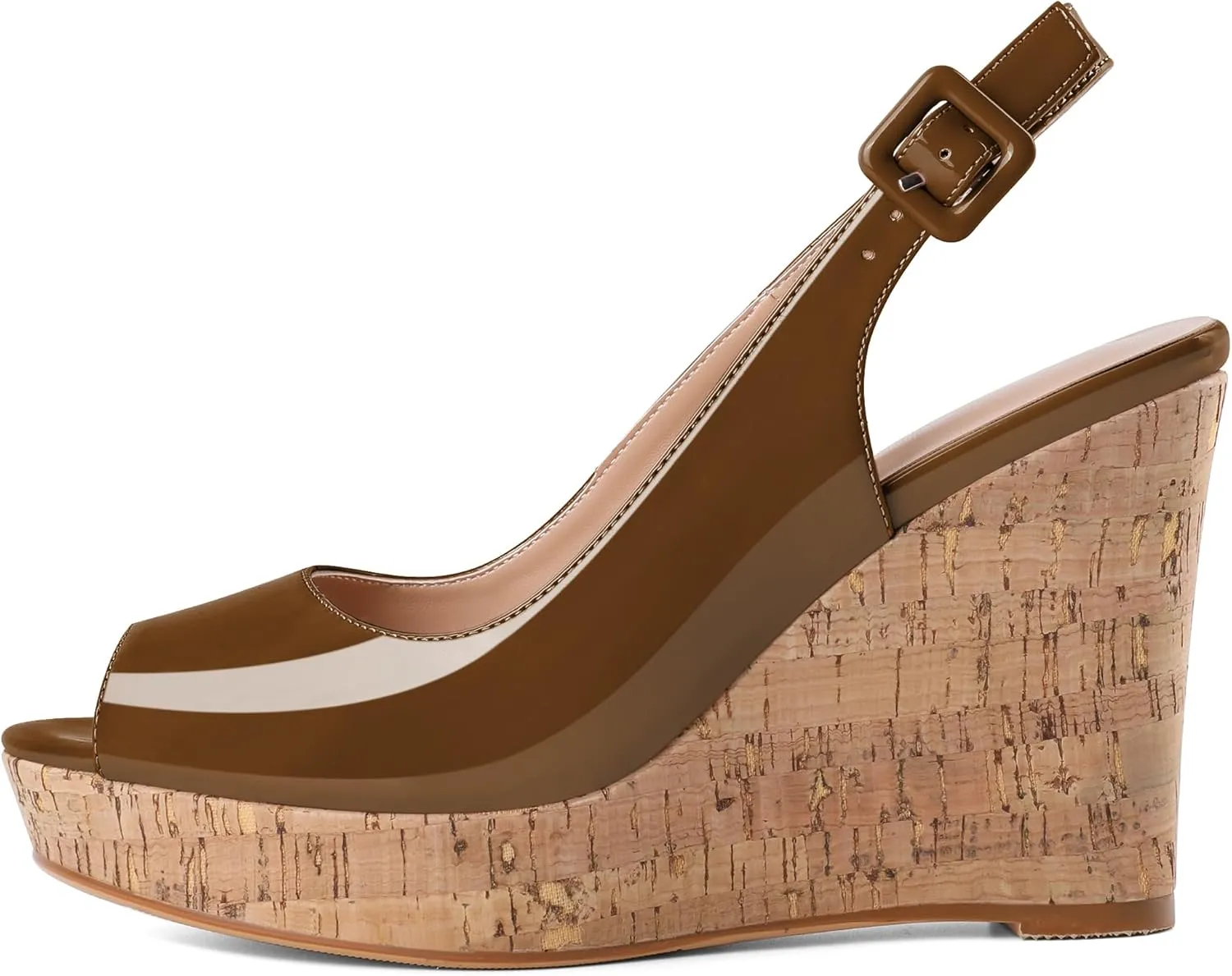 Mettesally Womens Slingback Heels High Wedge Platform Sandals Peep Round Toe 3.9 Inch Cork Sole Pumps Elegant Summer Office Dress Shoes