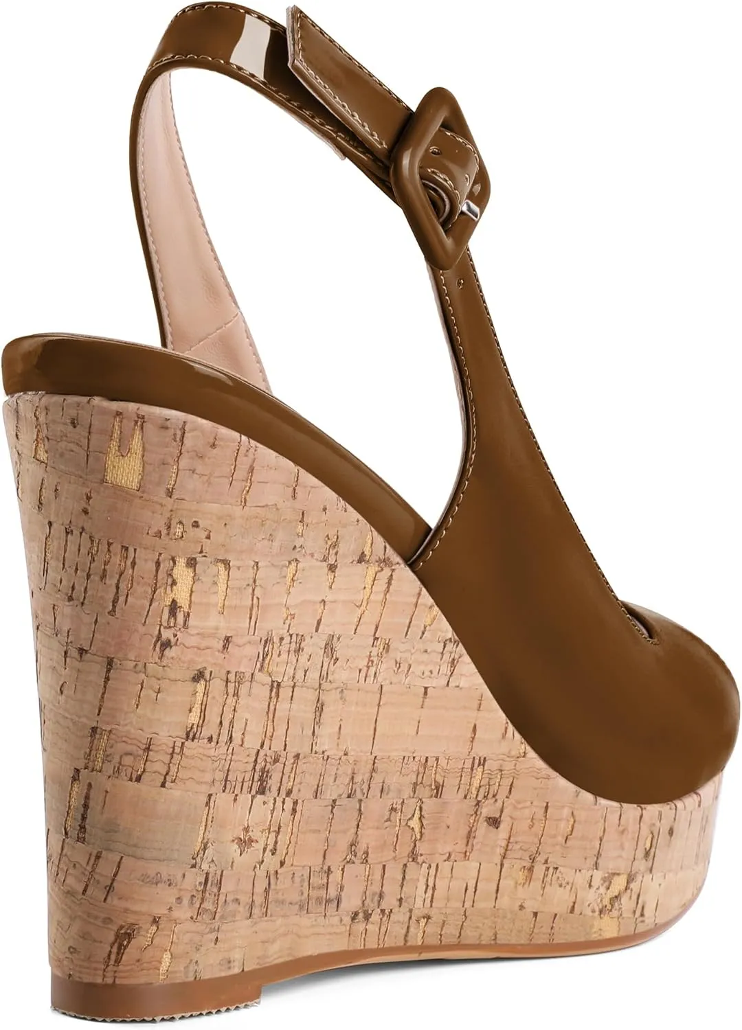 Mettesally Womens Slingback Heels High Wedge Platform Sandals Peep Round Toe 3.9 Inch Cork Sole Pumps Elegant Summer Office Dress Shoes