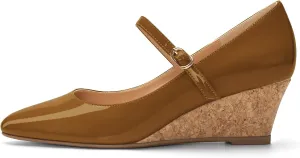 Mettesally Women's Wedge Pumps Pointed Toe Ankle Strap Mid Heel Comfortable Dress Shoes