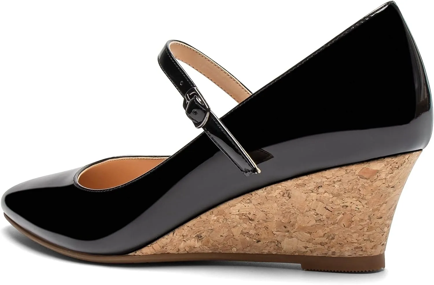 Mettesally Women's Wedge Pumps Pointed Toe Ankle Strap Mid Heel Comfortable Dress Shoes
