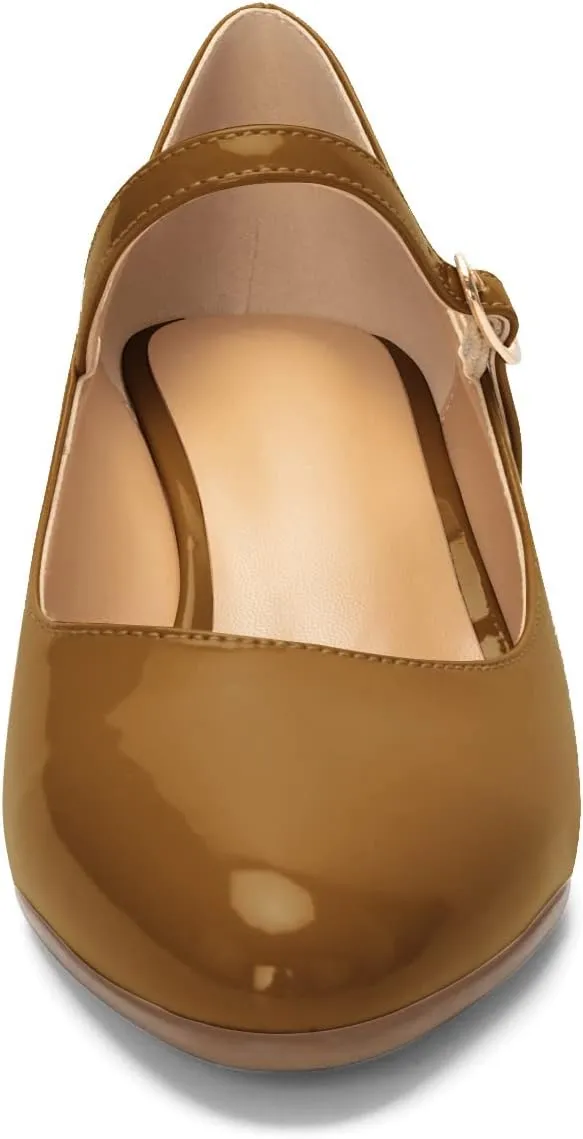 Mettesally Women's Wedge Pumps Pointed Toe Ankle Strap Mid Heel Comfortable Dress Shoes