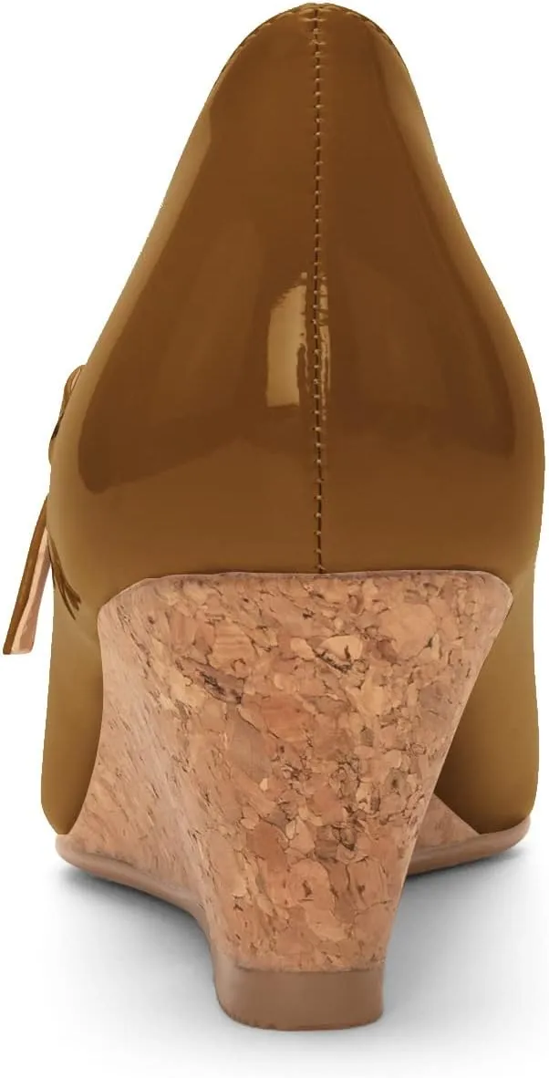 Mettesally Women's Wedge Pumps Pointed Toe Ankle Strap Mid Heel Comfortable Dress Shoes