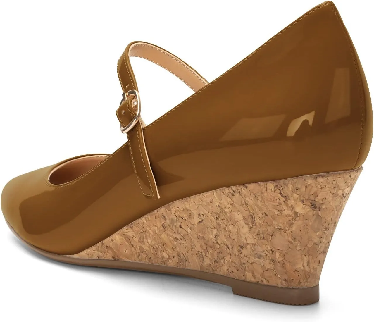 Mettesally Women's Wedge Pumps Pointed Toe Ankle Strap Mid Heel Comfortable Dress Shoes