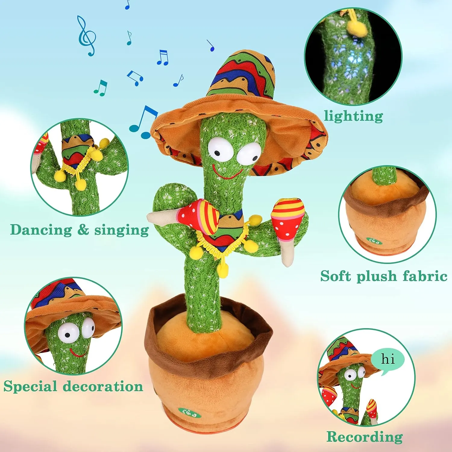 MIAODAM Talking Cactus Dancing Cactus Toy for Baby Toddler, Singing Cactus Repeats What You Say for Kids with 60 English Songs Mimicking Cactus Toy for Baby Gift
