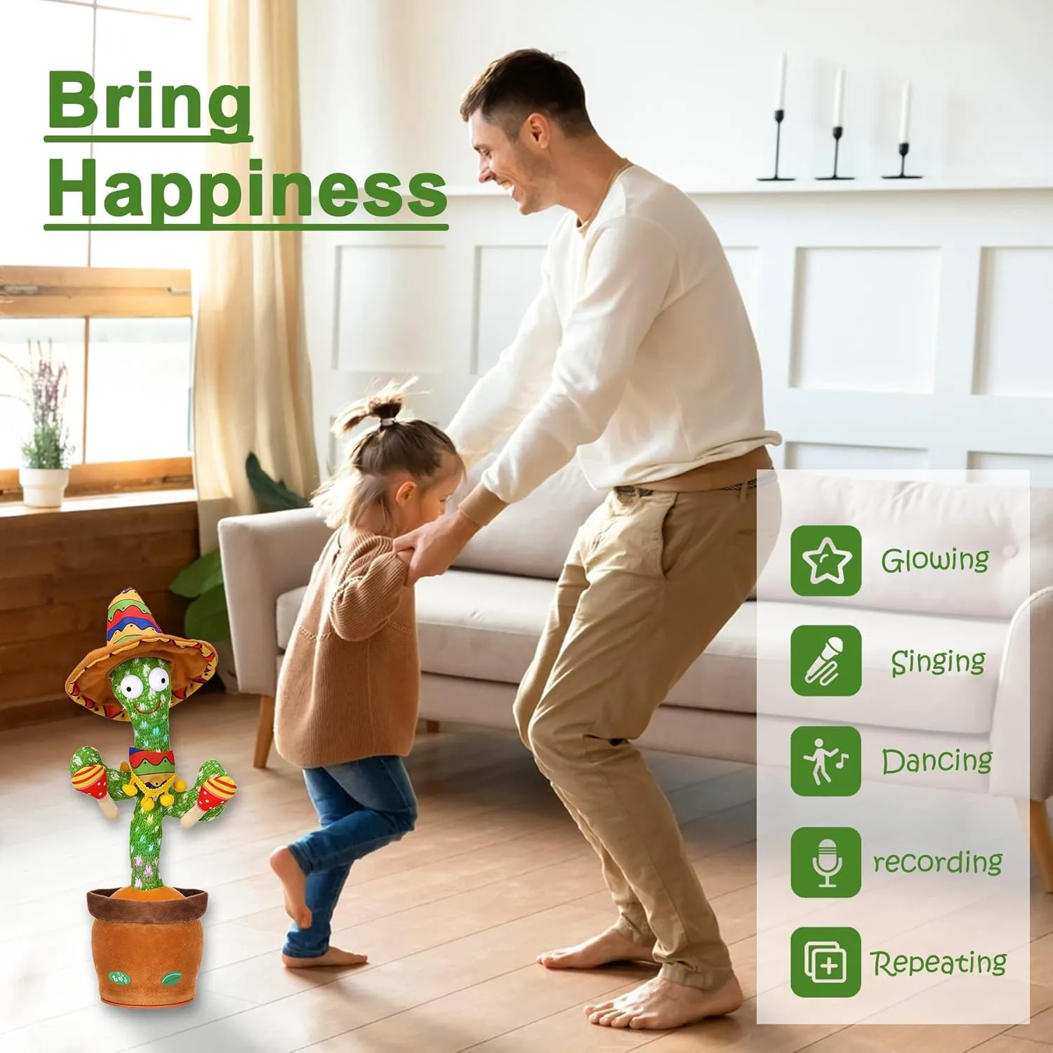 MIAODAM Talking Cactus Dancing Cactus Toy for Baby Toddler, Singing Cactus Repeats What You Say for Kids with 60 English Songs Mimicking Cactus Toy for Baby Gift