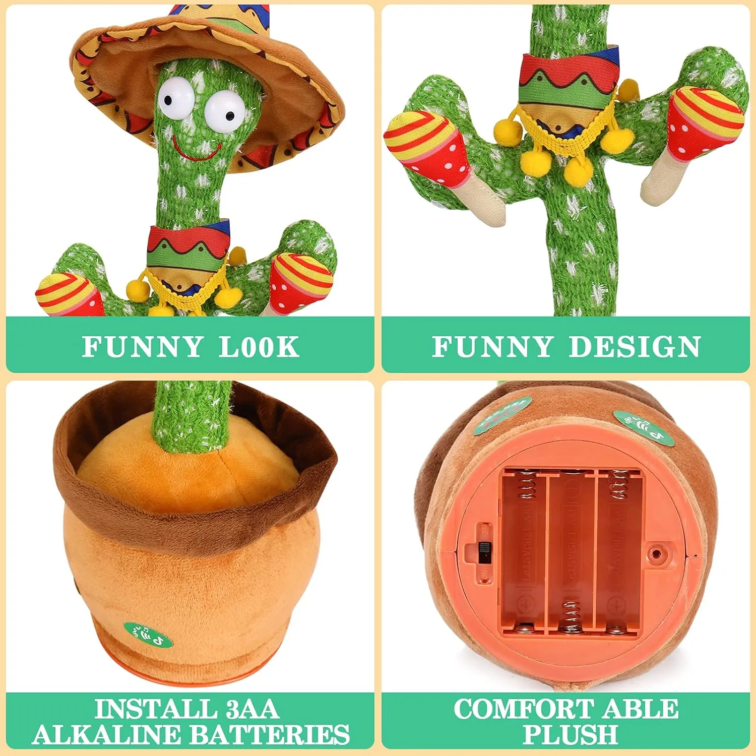 MIAODAM Talking Cactus Dancing Cactus Toy for Baby Toddler, Singing Cactus Repeats What You Say for Kids with 60 English Songs Mimicking Cactus Toy for Baby Gift