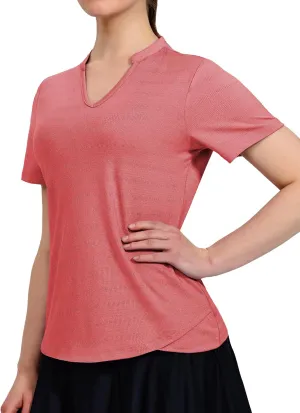 MIER Women's Golf Polo Shirts Collarless Short Sleeve Tennis Running T-Shirts V-Neck Cooling Summer Tee