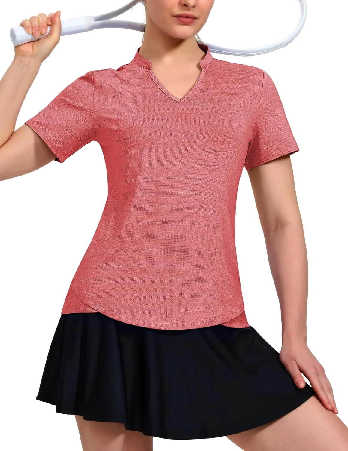 MIER Women's Golf Polo Shirts Collarless Short Sleeve Tennis Running T-Shirts V-Neck Cooling Summer Tee