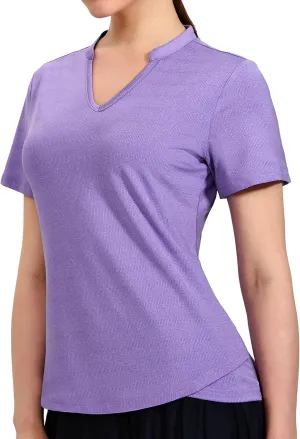 MIER Women's Golf Polo Shirts Collarless Short Sleeve Tennis Running T-Shirts V-Neck Cooling Summer Tee