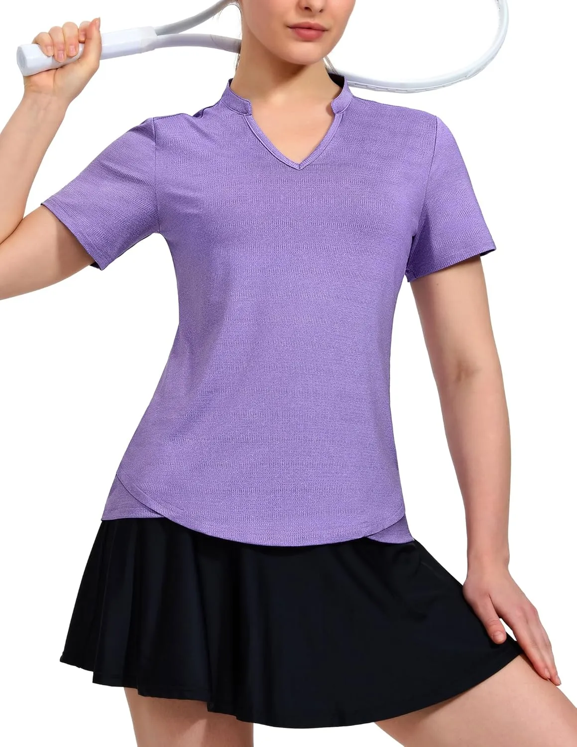MIER Women's Golf Polo Shirts Collarless Short Sleeve Tennis Running T-Shirts V-Neck Cooling Summer Tee