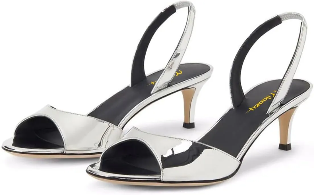 Milooey shoes Women Comfy Slingback Kitten Low Heels Elegant Peep Toe Single Strap Sandals Slip On Party Dress Lady Shoe Size 4-16 US