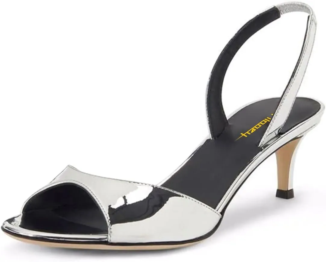 Milooey shoes Women Comfy Slingback Kitten Low Heels Elegant Peep Toe Single Strap Sandals Slip On Party Dress Lady Shoe Size 4-16 US