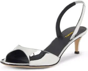 Milooey shoes Women Comfy Slingback Kitten Low Heels Elegant Peep Toe Single Strap Sandals Slip On Party Dress Lady Shoe Size 4-16 US