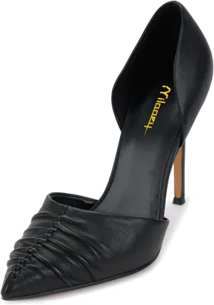 Milooey shoes Women's Pointed Toe D'Orsay Heels Elegant Pleated Stiletto Slip On Pumps Dress Party Office Shoes Size 4-16 Us