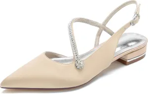 Minishion Womens Elegant Party Flats Slingback Dress Wedding Pumps Shoes with Pointed Toe BR178