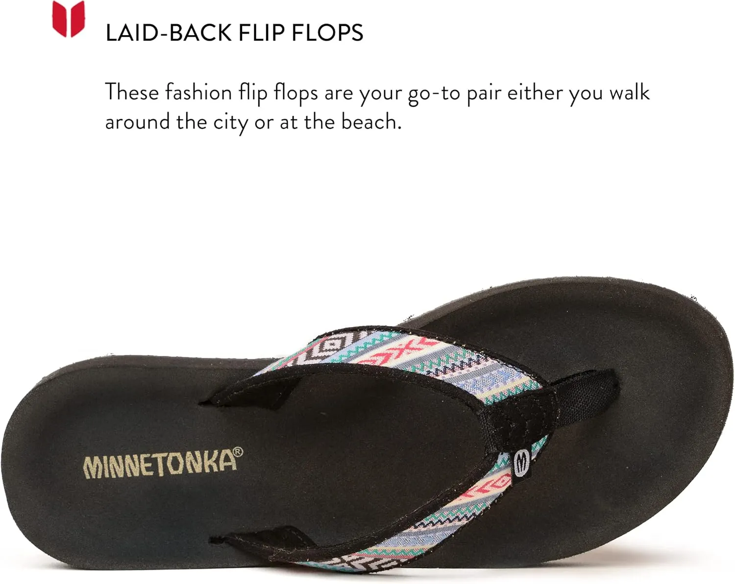 Minnetonka Hedy Sandal - Women’s Beach Flip Flops Handcrafted with Soft Denim or Woven Fabric Accents, and Contoured Footbed
