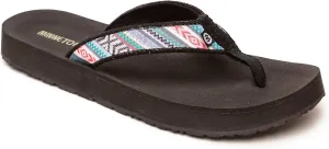 Minnetonka Hedy Sandal - Women’s Beach Flip Flops Handcrafted with Soft Denim or Woven Fabric Accents, and Contoured Footbed