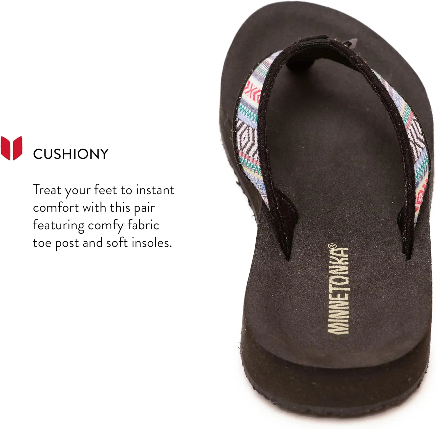 Minnetonka Hedy Sandal - Women’s Beach Flip Flops Handcrafted with Soft Denim or Woven Fabric Accents, and Contoured Footbed