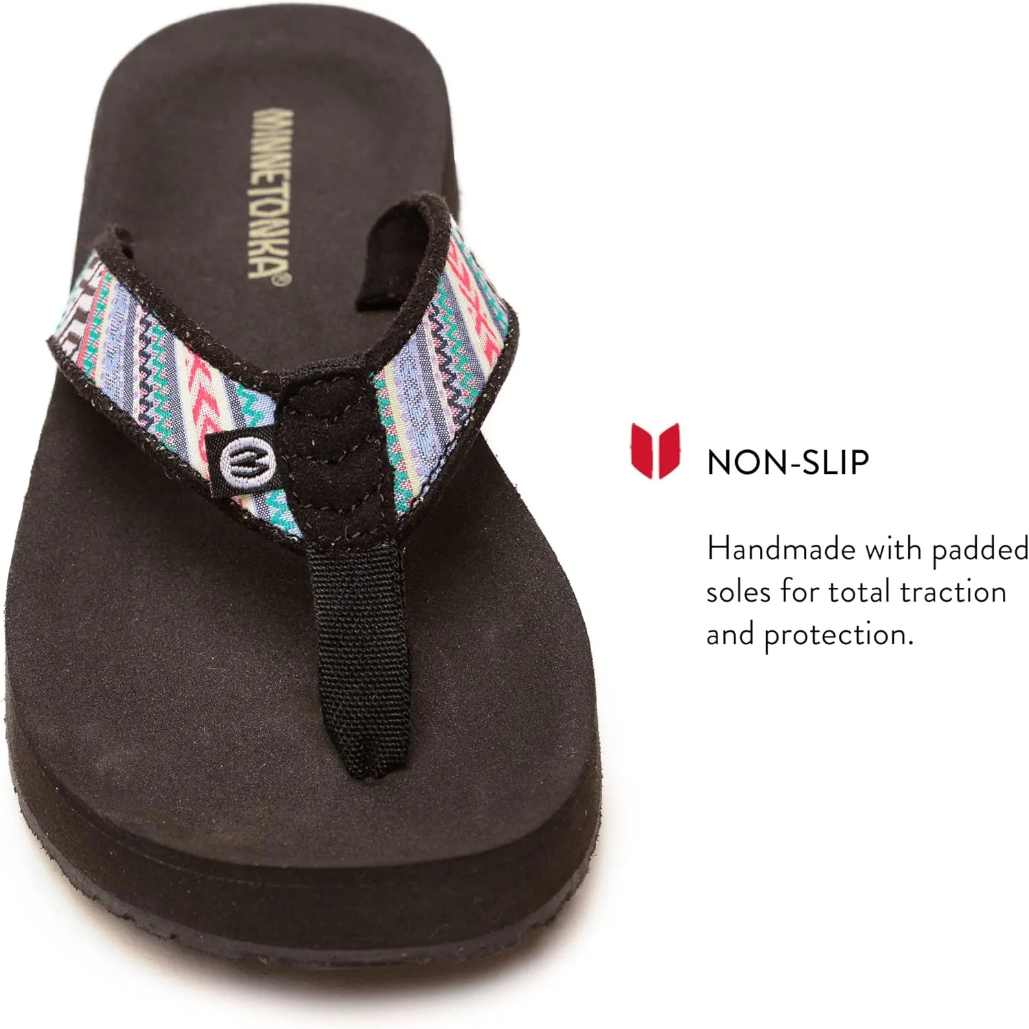 Minnetonka Hedy Sandal - Women’s Beach Flip Flops Handcrafted with Soft Denim or Woven Fabric Accents, and Contoured Footbed