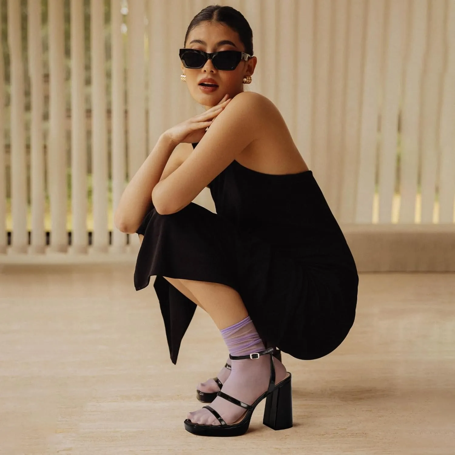 MIRAAZZURRA Platform Strappy Heel Sandals Square Open Toe Two Strap Chunky High Heeled Sandals with Buckle Ankle Strap for Women Party Wedding Dress
