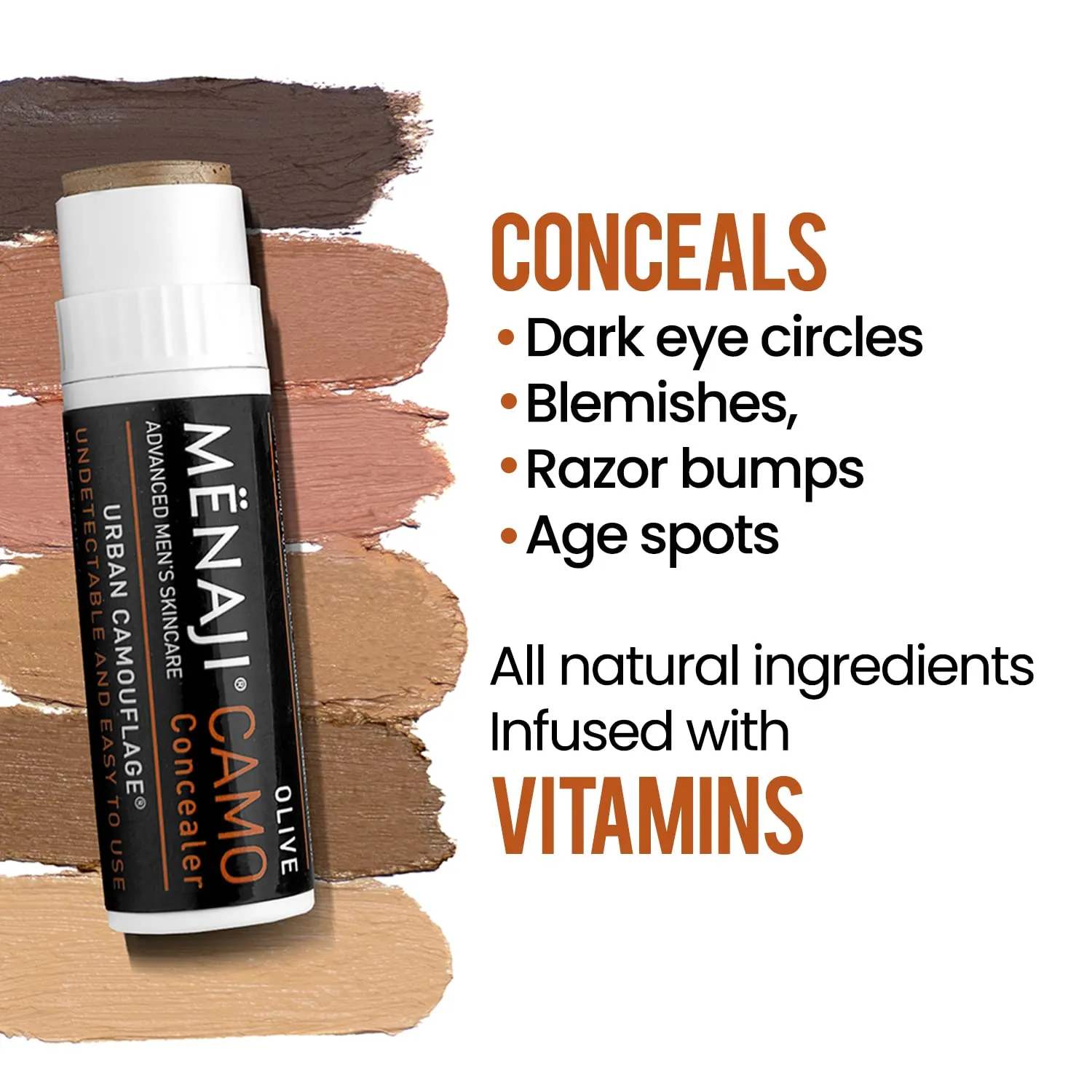 MËNAJI URBAN CAMOUFLAGE® Concealer Stick for Men - Skin Foundation Concealer for Dark Circles, Acne, Under Eye - Corrector - Mens Cosmetics - Light - 0.35oz