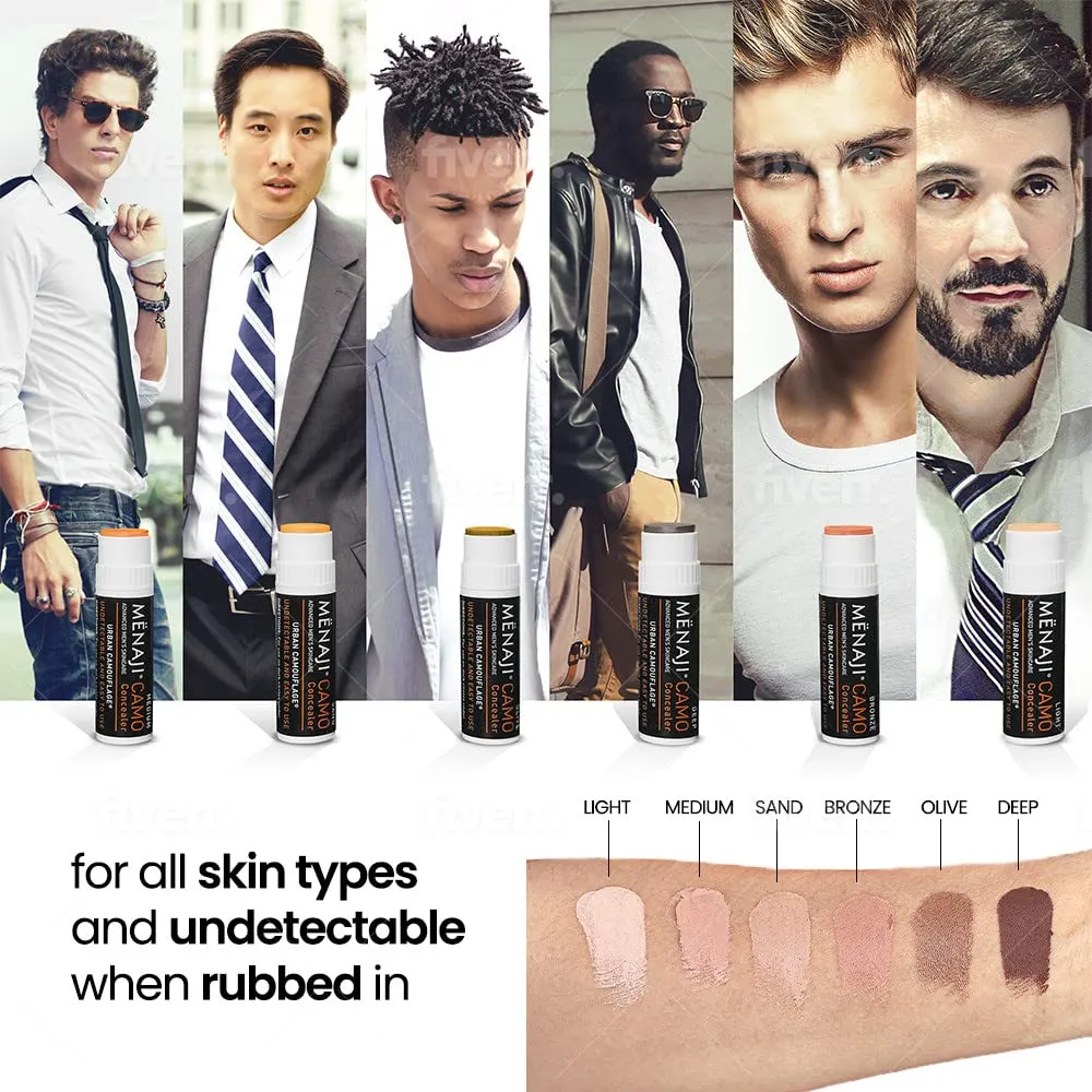 MËNAJI URBAN CAMOUFLAGE® Concealer Stick for Men - Skin Foundation Concealer for Dark Circles, Acne, Under Eye - Corrector - Mens Cosmetics - Light - 0.35oz