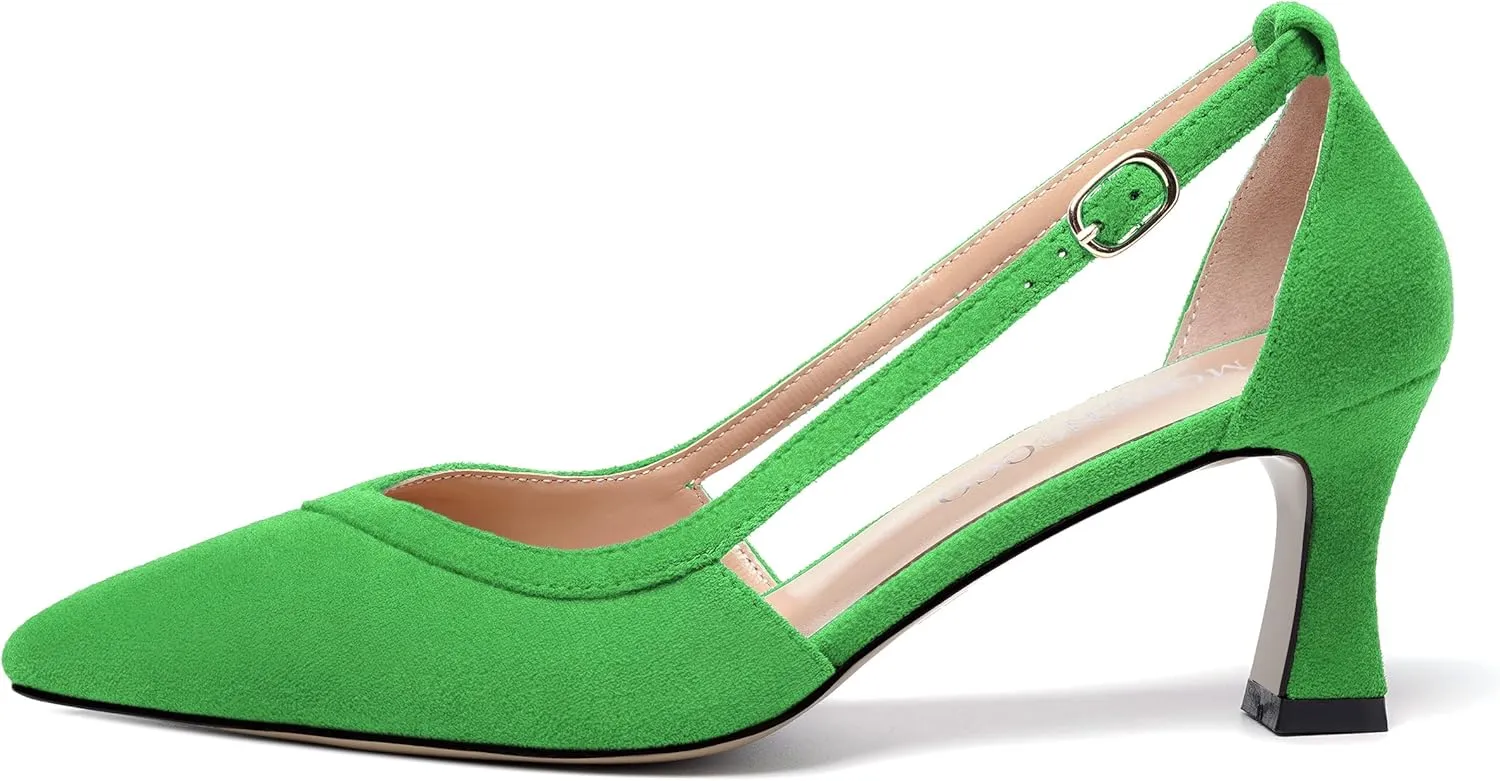 MODENCOCO Womens Casual Pointed Toe Elegant Buckle Wedding Suede Stiletto Mid Heel Pumps Dress Shoes 2.5 Inch