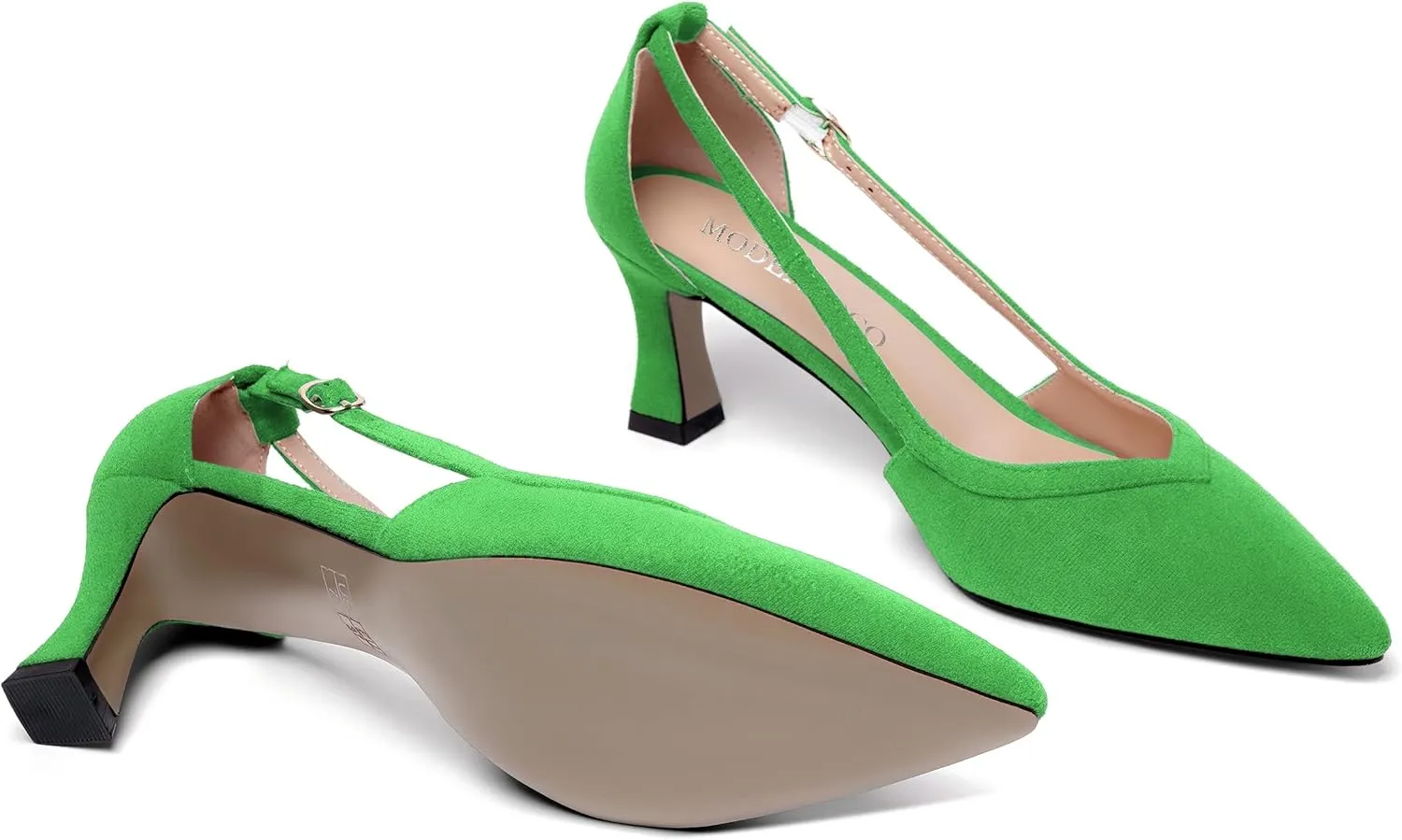 MODENCOCO Womens Casual Pointed Toe Elegant Buckle Wedding Suede Stiletto Mid Heel Pumps Dress Shoes 2.5 Inch