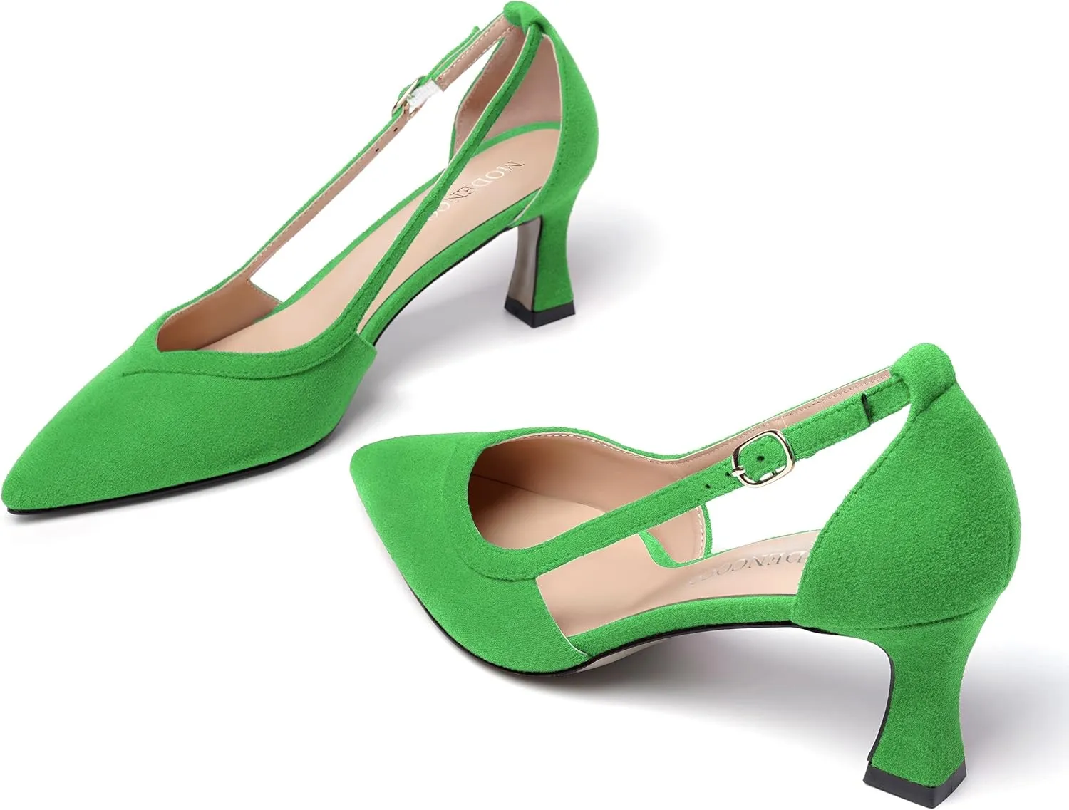 MODENCOCO Womens Casual Pointed Toe Elegant Buckle Wedding Suede Stiletto Mid Heel Pumps Dress Shoes 2.5 Inch