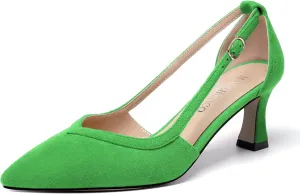 MODENCOCO Womens Casual Pointed Toe Elegant Buckle Wedding Suede Stiletto Mid Heel Pumps Dress Shoes 2.5 Inch
