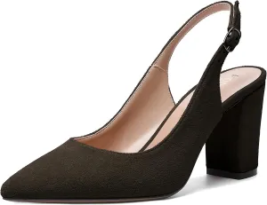 MODENCOCO Womens Fashion Pointed Toe Slingback Bridal Wedding Buckle Suede Block High Heel Pumps Dress Shoes 3.5 Inch