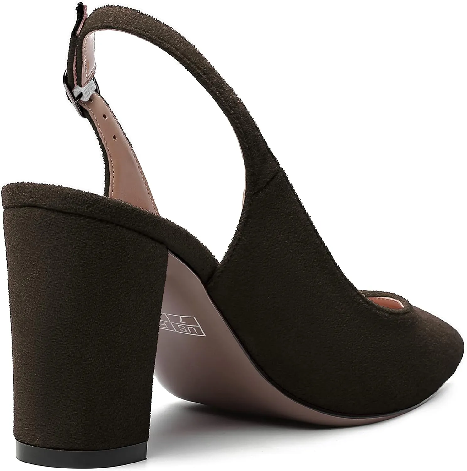 MODENCOCO Womens Fashion Pointed Toe Slingback Bridal Wedding Buckle Suede Block High Heel Pumps Dress Shoes 3.5 Inch