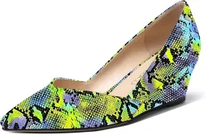 MODENCOCO Women's Slip On Professional Office Pointed Toe Patent Wedge Low Heel Pumps Shoes 2 Inch