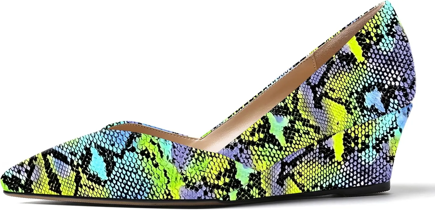 MODENCOCO Women's Slip On Professional Office Pointed Toe Patent Wedge Low Heel Pumps Shoes 2 Inch