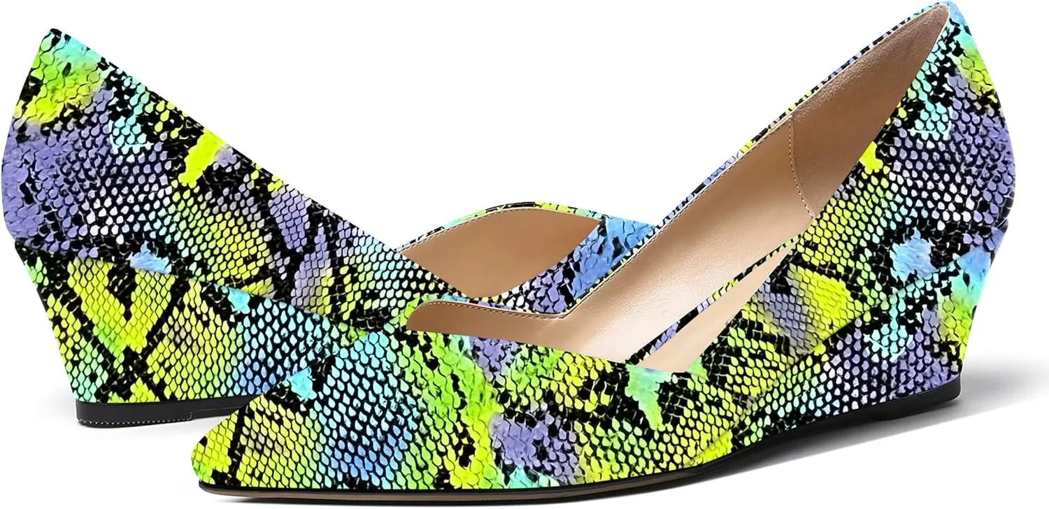 MODENCOCO Women's Slip On Professional Office Pointed Toe Patent Wedge Low Heel Pumps Shoes 2 Inch