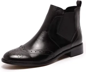 Mona flying Womens Classic Leather Chelsea Boot Ankle High Fashion Low Heel Pull on Wingtip Brogue Booties