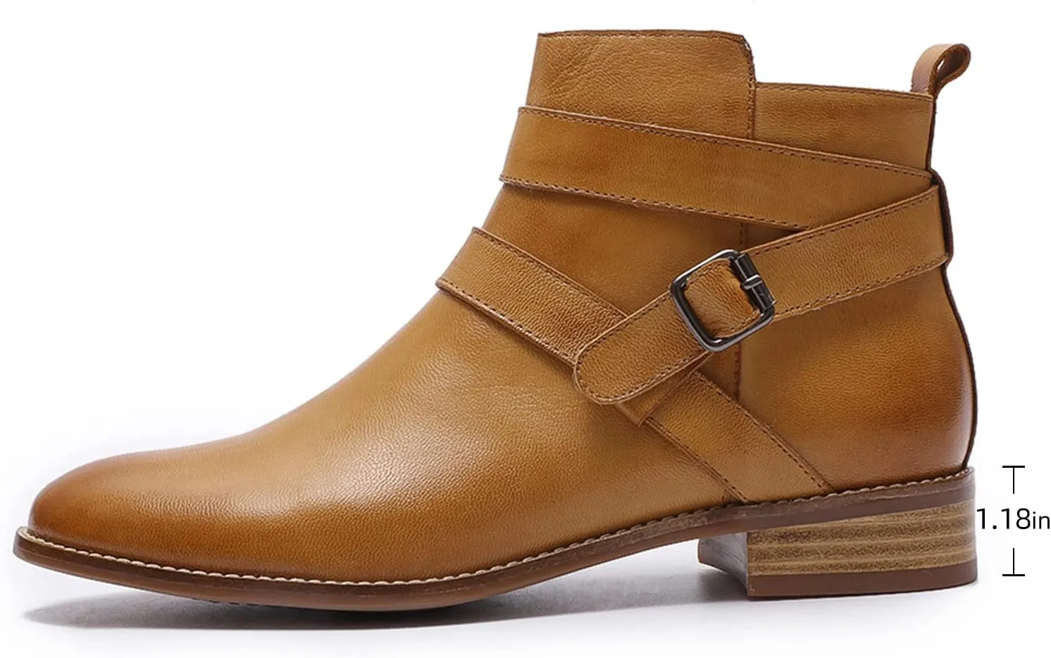 Mona flying Womens Leather Booties Ankle Boots with Side Zippers Low Heel Short Engineer Boots for Ladies