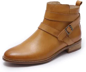 Mona flying Womens Leather Booties Ankle Boots with Side Zippers Low Heel Short Engineer Boots for Ladies