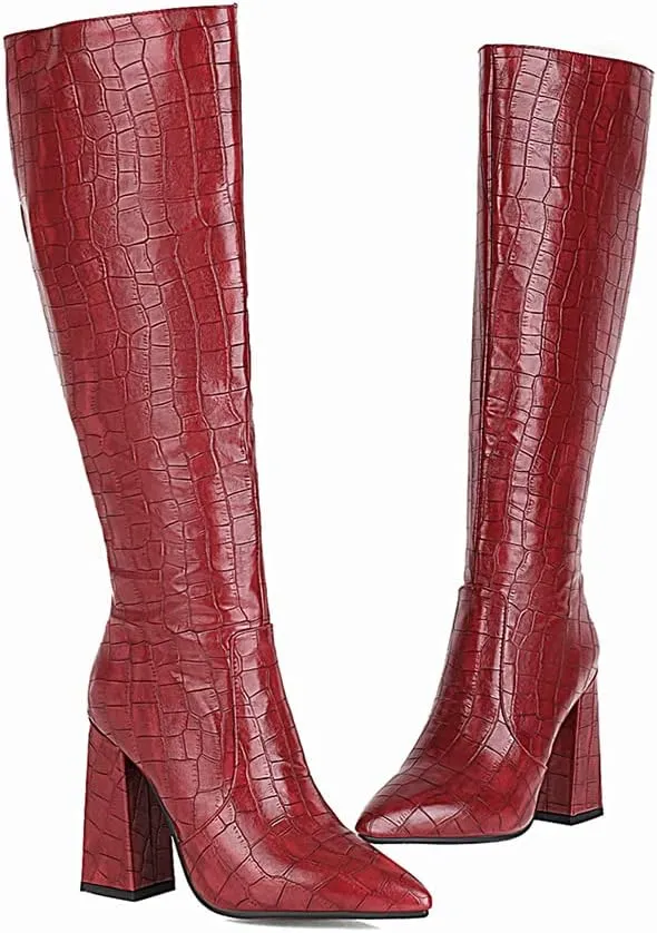 MRKEWUNEY Women Elegant Dress Boots Knee High Zipper Slim High Boots