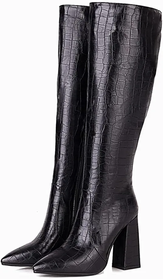 MRKEWUNEY Women Elegant Dress Boots Knee High Zipper Slim High Boots