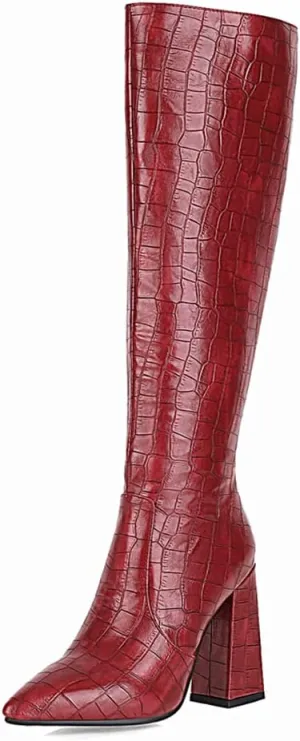 MRKEWUNEY Women Elegant Dress Boots Knee High Zipper Slim High Boots