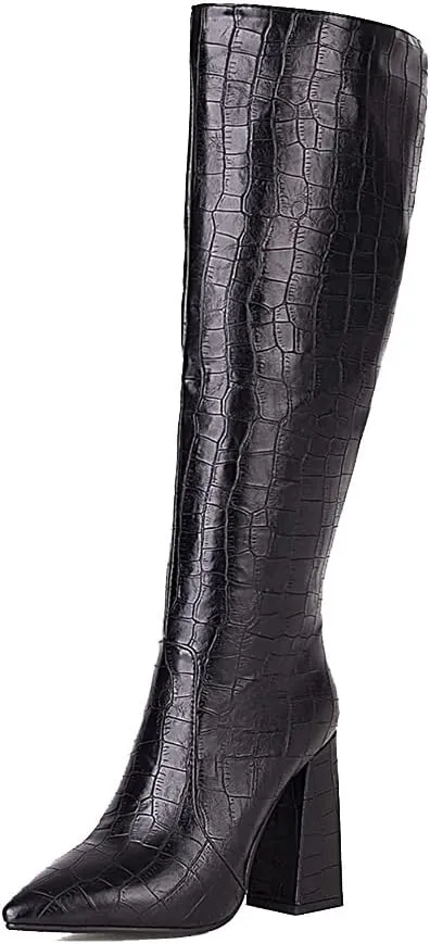 MRKEWUNEY Women Elegant Dress Boots Knee High Zipper Slim High Boots