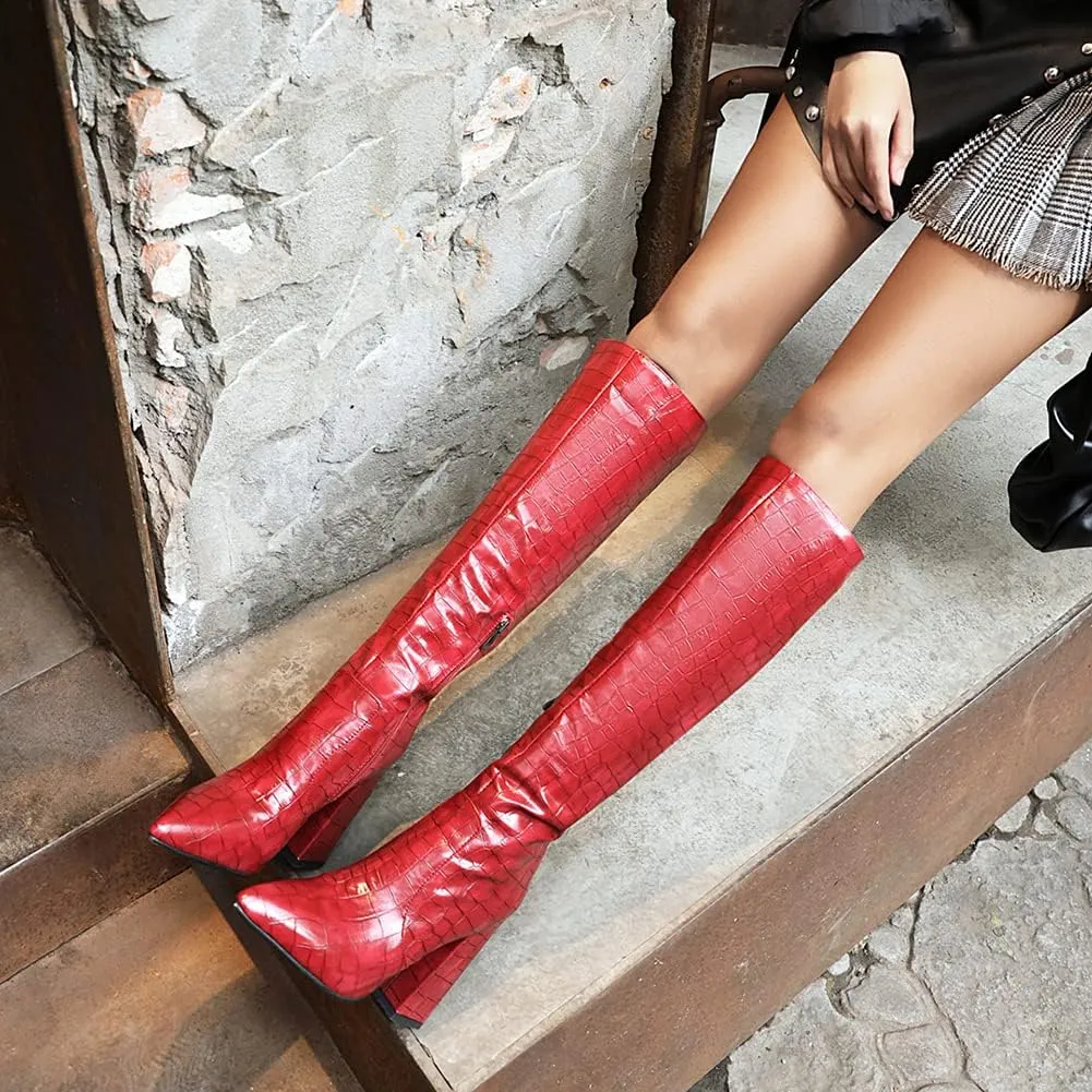 MRKEWUNEY Women Elegant Dress Boots Knee High Zipper Slim High Boots