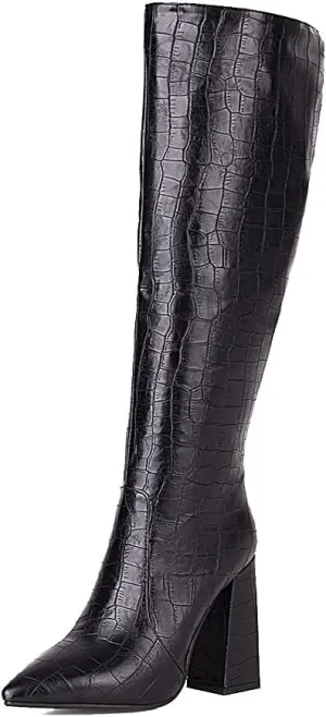 MRKEWUNEY Women Elegant Dress Boots Knee High Zipper Slim High Boots